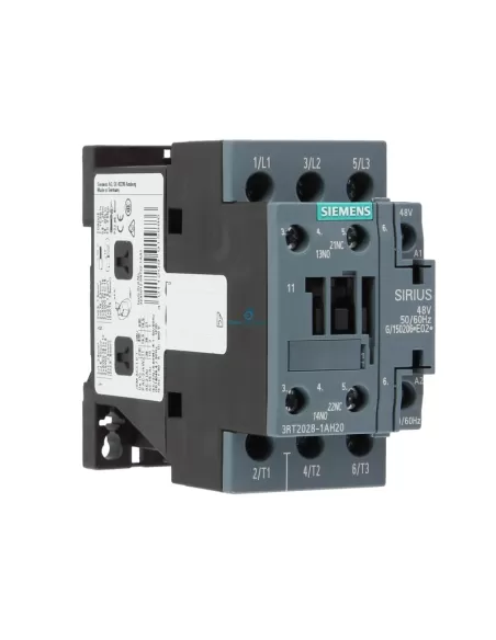 Contactor Siemens 3rt20281ah20 18,5kw, 1l, 1r, 48vac 50-60hz s0 vt